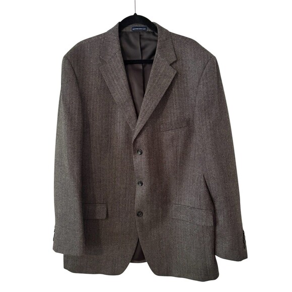 Stafford Essentials 100% Wool Blazer Sport Coat 3 Button Black Herringbone 44 L - Picture 1 of 12